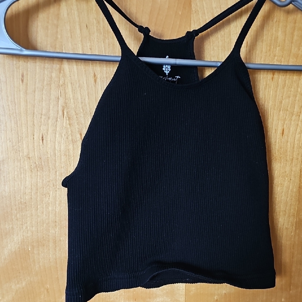 Free People Black Fitted Crop Tank Top
